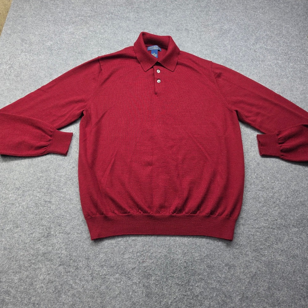 Joseph & Lyman Mens Red Italian Merino Wool Long Sleeve Polo Sweater Large